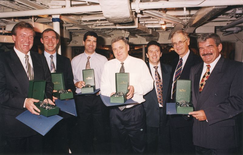 Alan (Bradders) Bradbury, Geoff (Oggy) Ogden, Tony <br>(Rammo) Ramotowsky, Stuart Street, Ian Skinner, <br>Dr Alan Rudge Deputy Chairman BT, Alan Pearce. 